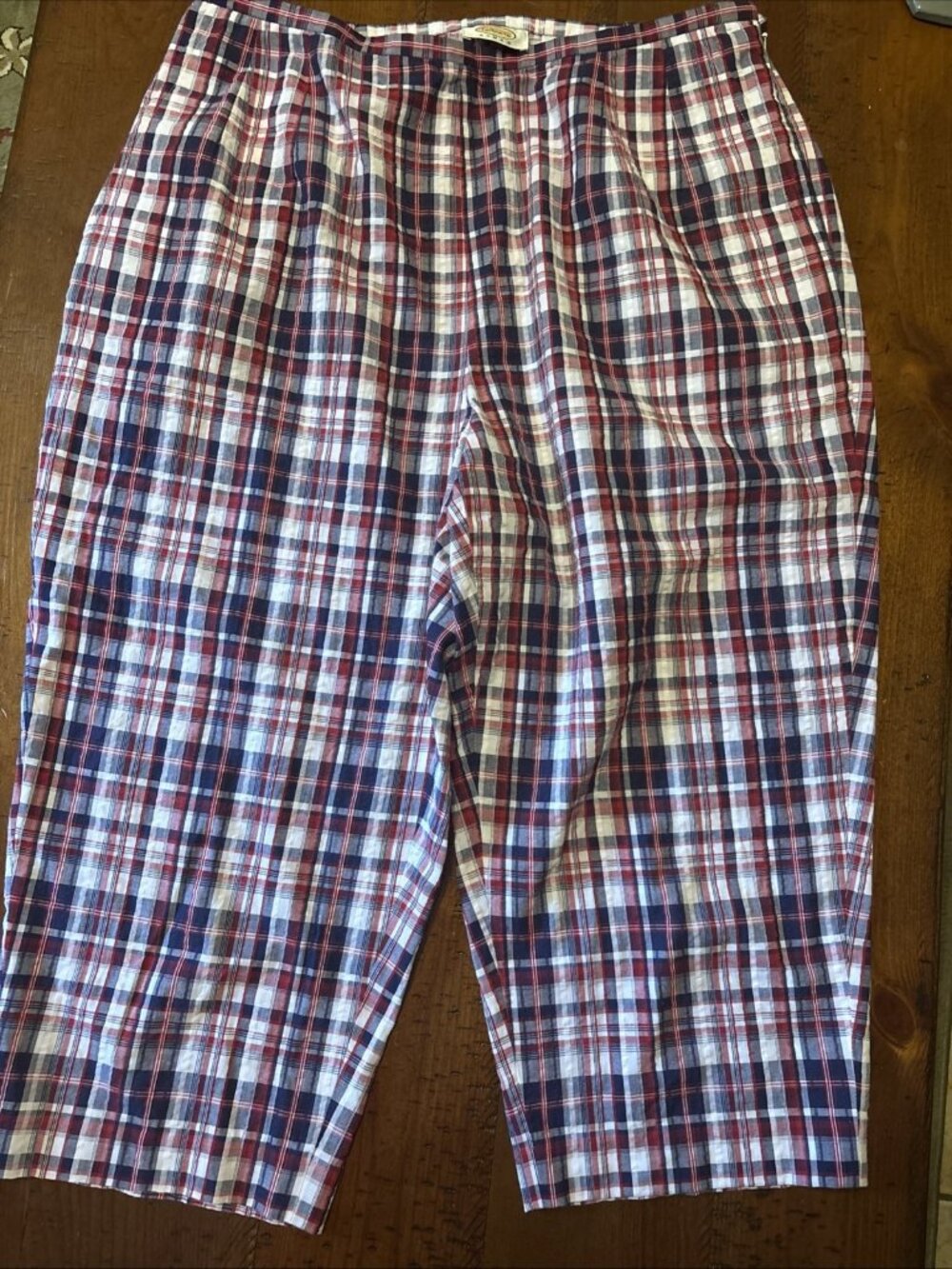 Talbots Woman Red Cotton Plaid Capri Pants Size 16W